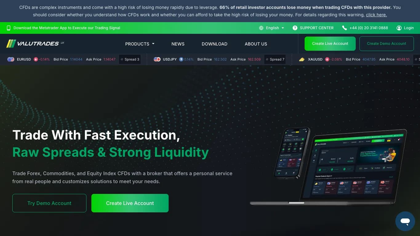 Valutrades website